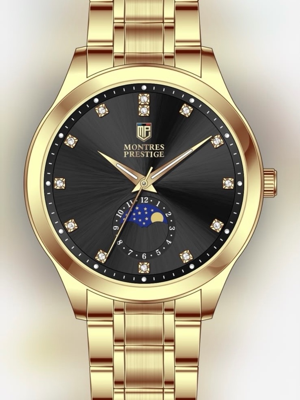 Montres Prestige Gold-Tone Men’s Dress Watch with Black Dial 42mm